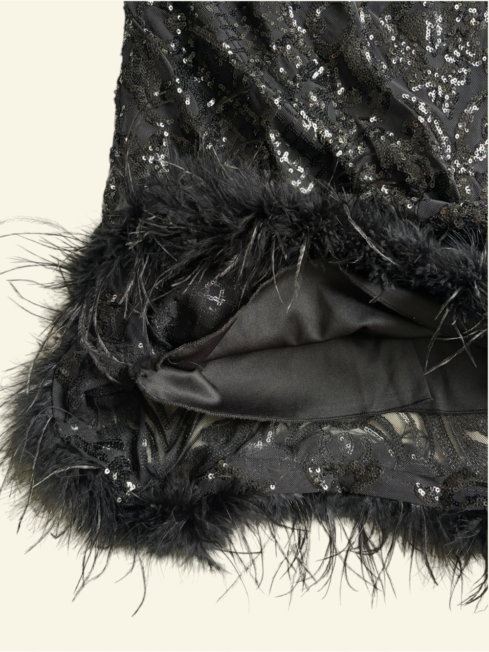 NWT B Smart Black Sequin Mini Dress Feather Trim Cocktail Party Size XL 962Y962E - Picture 5 of 12